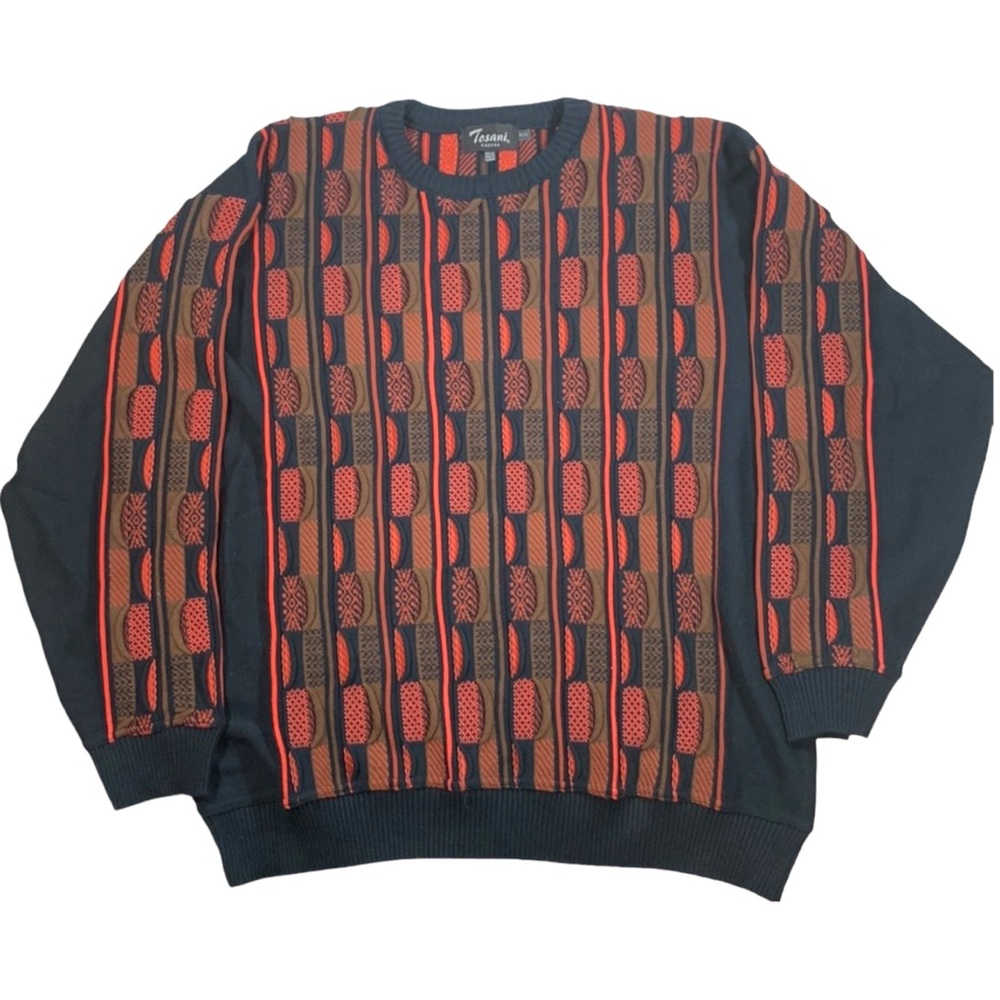 Vintage Tosani - 3D Coogi Style Black and Orange  100% Cotton Sweater